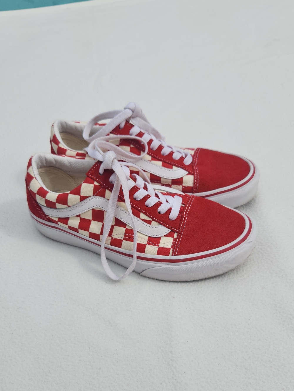 ​Vans Old Skool Checkerboard Skate Shoes Red & White Size 5.5